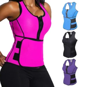 Womens Neoprene Sauna Suit & Waist Reducer hot shaper fever sports vest zipper closed belly corset belt