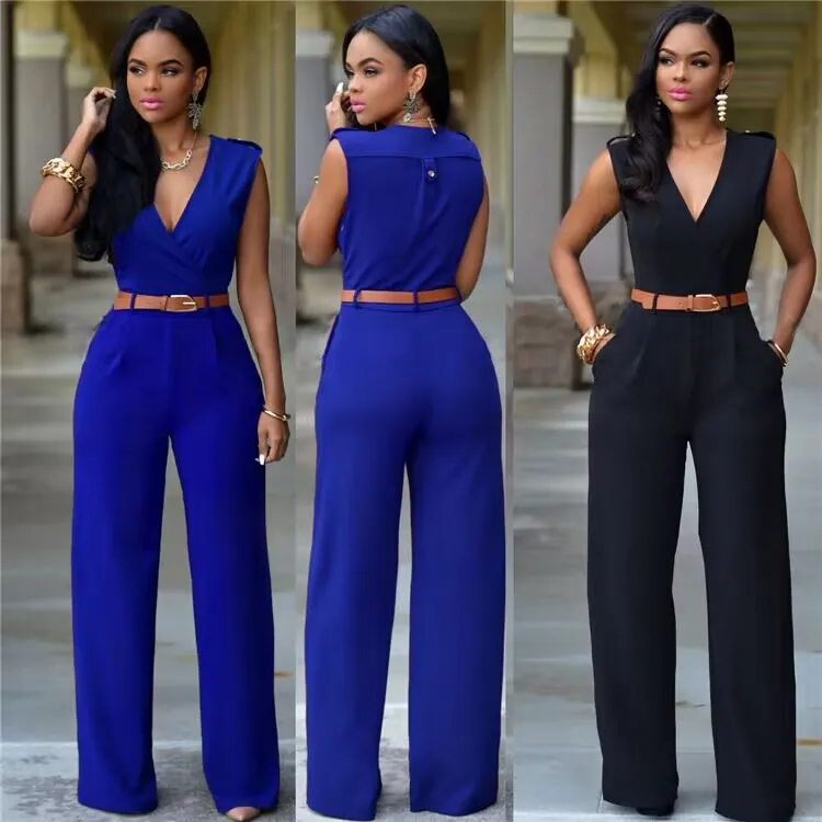 Dropshipping New women fashion jumpsuits Siamese pants Free Belt combinaison femme - Image 2